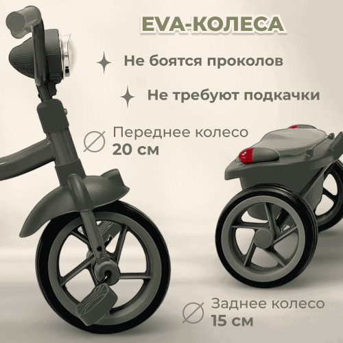 Детский велосипед BubaGo Jerry (Ручка-толкатель, фара. Складной) зеленый