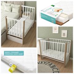 Комплект кроватка + матрас Plitex Eco Dream (маятник продольный) Белый-бук 3194001-6-2