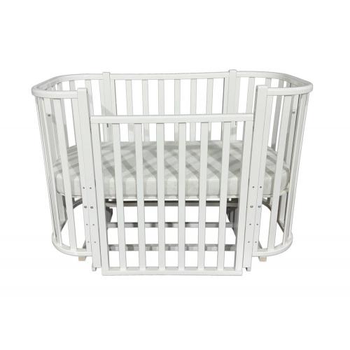 Кроватка Антел Esenia (поперечный маятник, колеса) (белый/белый) закругленные края, быстросъемная стенка / Есения