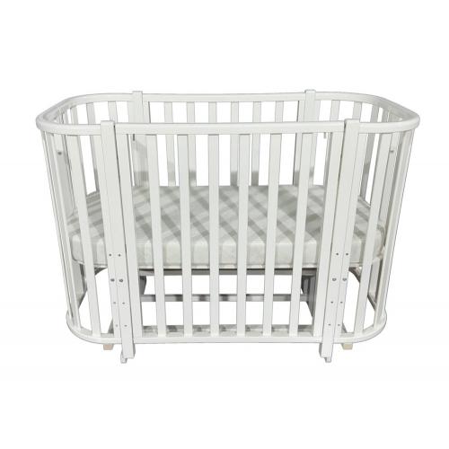 Кроватка Антел Esenia (поперечный маятник, колеса) (белый/белый) закругленные края, быстросъемная стенка / Есения
