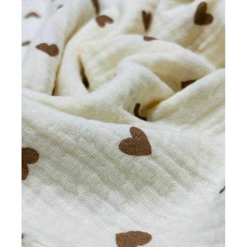 Непромокаемая многоразовая пеленка муслин 60х90 см Сердечки бежевый