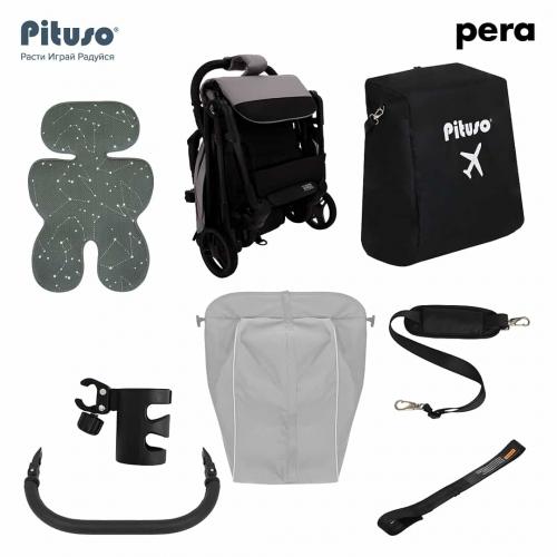 Коляска прогулочная Pituso Pera Devine Cocoa / рама carbon / PU (блок колес) X-33/БК/Devine Cocoa