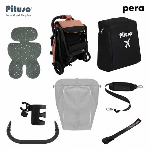 Коляска прогулочная Pituso Pera Coffee / рама carbon / PU (блок колес) X-33/Coffee