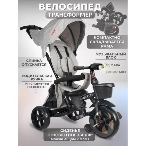 Велосипед трехколесный Tech Team Ricco с ручкой 253051 серый