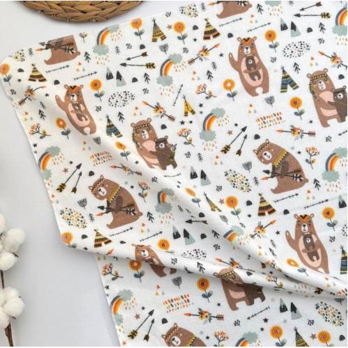 Непромокаемая многоразовая пеленка фланель 60х90 см Мишки Индейцы