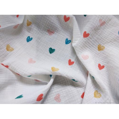 Непромокаемая многоразовая пеленка муслин 60х90 см Сердечки