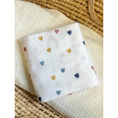 Непромокаемая многоразовая пеленка муслин 60х90 см Сердечки