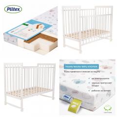 Комплект кроватка + матрас (колеса, Белый) SKV 110