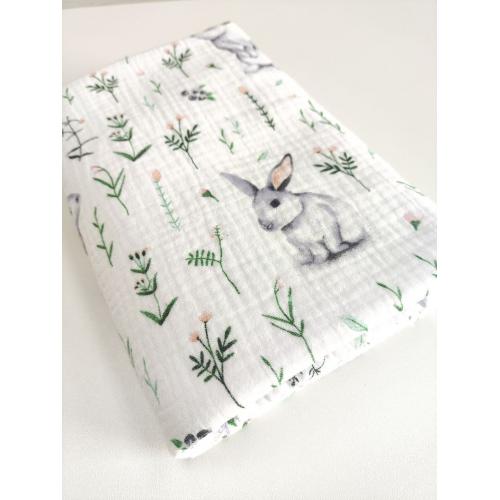 Непромокаемая многоразовая пеленка муслин 60х90 см Зайки