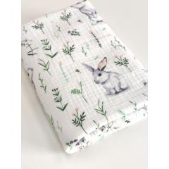 Непромокаемая многоразовая пеленка муслин 60х90 см Зайки