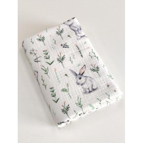 Непромокаемая многоразовая пеленка муслин 60х90 см Зайки