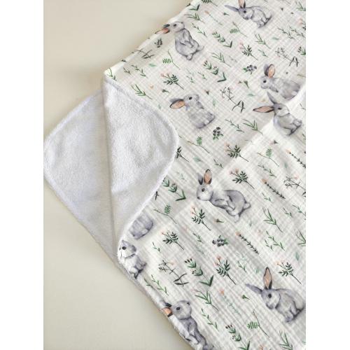 Непромокаемая многоразовая пеленка муслин 60х90 см Зайки