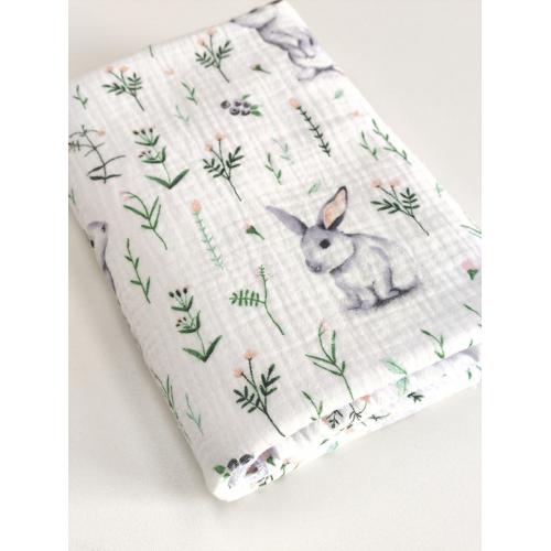 Непромокаемая многоразовая пеленка муслин 60х90 см Зайки