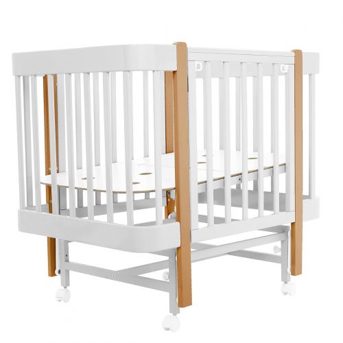 Детская кроватка Pituso Pit-104 Mirelle (белый/бук) маятник, колеса, быстросъемная стенка 