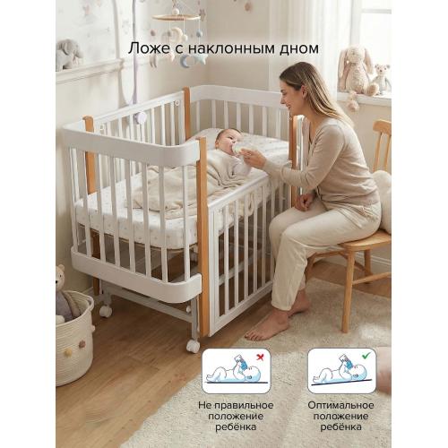 Детская кроватка Pituso Pit-104 Mirelle (белый/бук) маятник, колеса, быстросъемная стенка 