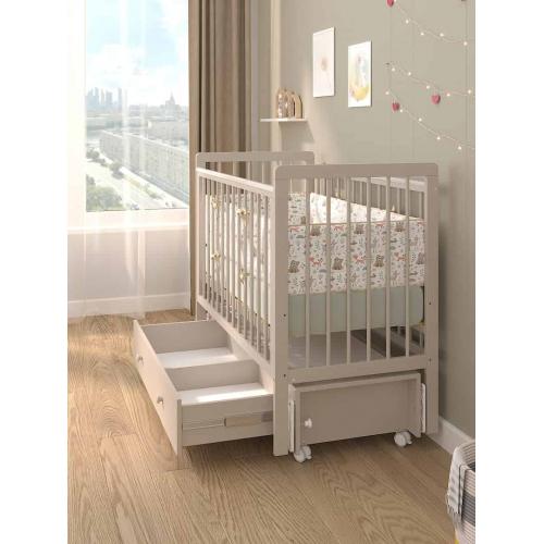Детская кроватка PITUSO TINY (кашемир) (Колеса, ящик, быстросъемная стенка, Продольный маятник)