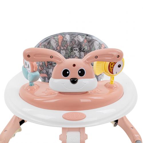 Ходунки BAMBOLA Роджер (круглые) (6 силик.кол,игр.,муз) Pink/Бежевый