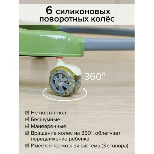 Ходунки BAMBOLA Froggy (круглые) (6 силик.кол,игр.,муз) Green/Зеленый