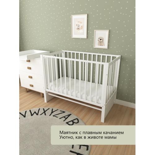 Комплект кроватка + матрас Plitex Юниор-Premium 120x60x7 (маятник продольный) Белый-Белый 3194001-2