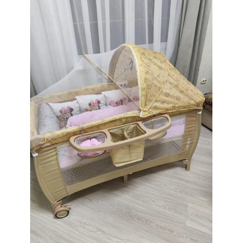 Кровать-манеж Lionelo Sven Plus (Beige Latte) Бежевый Латте  (2 уровня, игрушки, крыша)