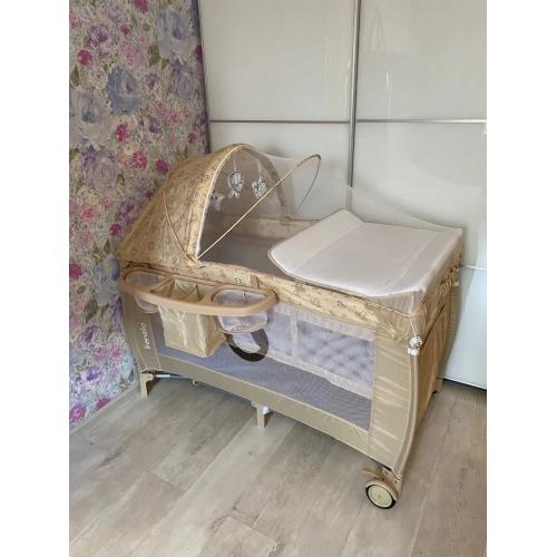 Кровать-манеж Lionelo Sven Plus (Beige Latte) Бежевый Латте  (2 уровня, игрушки, крыша)