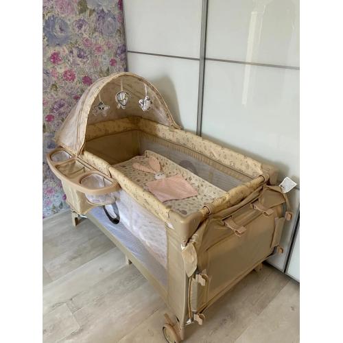Кровать-манеж Lionelo Sven Plus (Beige Latte) Бежевый Латте  (2 уровня, игрушки, крыша)