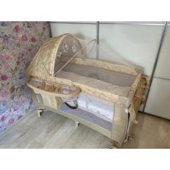 Кровать-манеж Lionelo Sven Plus (Beige Latte) Бежевый Латте  (2 уровня, игрушки, крыша)