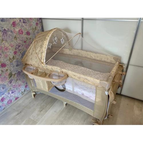 Кровать-манеж Lionelo Sven Plus (Beige Latte) Бежевый Латте  (2 уровня, игрушки, крыша)