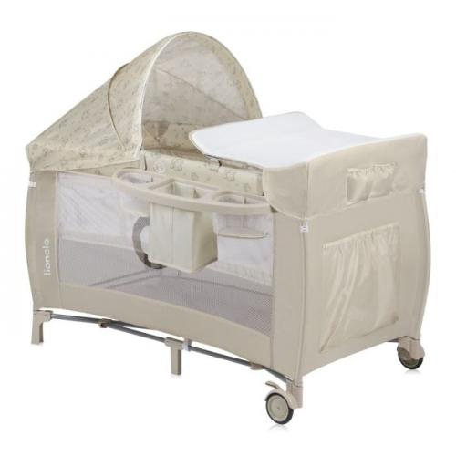 Кровать-манеж Lionelo Sven Plus (Beige Latte) Бежевый Латте  (2 уровня, игрушки, крыша)