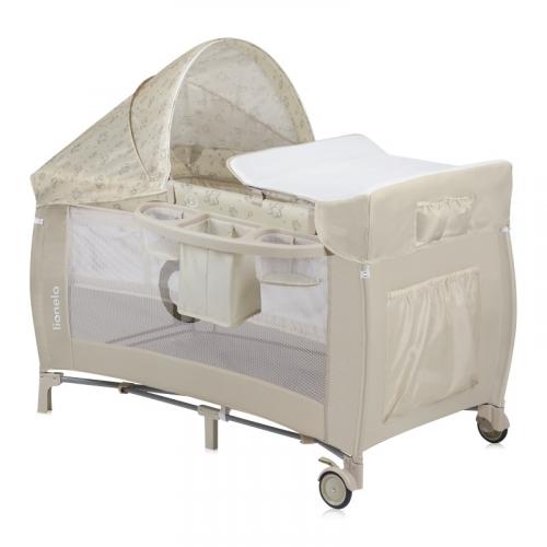 Кровать-манеж Lionelo Sven Plus (Beige Latte) Бежевый Латте  (2 уровня, игрушки, крыша)