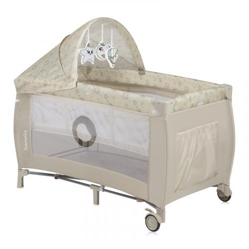 Кровать-манеж Lionelo Sven Plus (Beige Latte) Бежевый Латте  (2 уровня, игрушки, крыша)