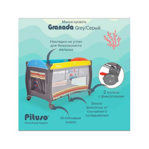 Манеж-кровать PITUSO Granada Grey  Серый Графит (2 уровня, лаз, кольца) P612 Puppy