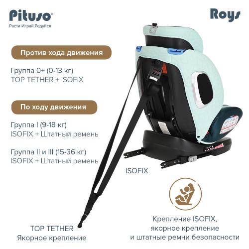 Автокресло Pituso Roys Emerald Grey/Изумрудно-Серый IsoFix 0-36 кг / YB102A-Emerald Grey