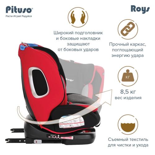 Автокресло Pituso Roys Rubin Grey/Рубиново-Серый IsoFix 0-36 кг / YB102A-Rubin Grey