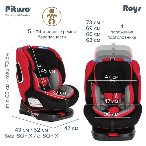 Автокресло Pituso Roys Rubin Grey/Рубиново-Серый IsoFix 0-36 кг / YB102A-Rubin Grey