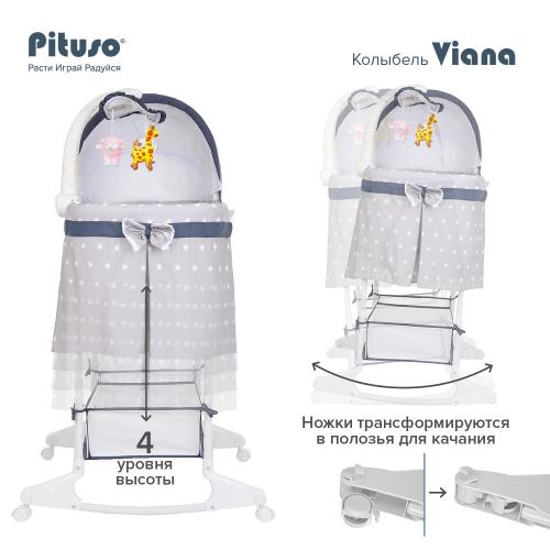 Колыбель PITUSO Viana на колёсах Stars Grey/серый YS401-SG