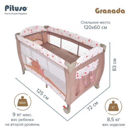 Манеж-кровать PITUSO Granada, Beige/Бежевый (2 уровня, лаз, кольца) P612 Bear