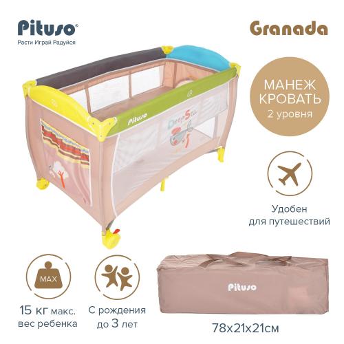 Манеж-кровать PITUSO Granada, Grey/Серый (2 уровня, лаз, кольца) P612 Puppy