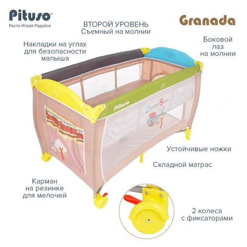 Манеж-кровать PITUSO Granada, Grey/Серый (2 уровня, лаз, кольца) P612 Puppy