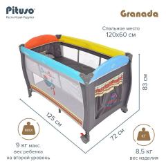 Манеж-кровать PITUSO Granada Grey  Серый Графит (2 уровня, лаз, кольца) P612 Puppy