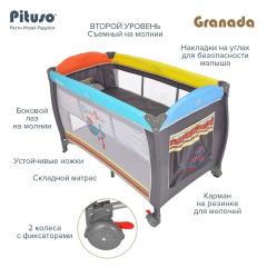Манеж-кровать PITUSO Granada Grey  Серый Графит (2 уровня, лаз, кольца) P612 Puppy