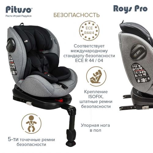 Автокресло Pituso Roys PRO Grey, Black Inlay / Серый,Черный вкладыш 0-36 кг IsoFix / BW21-PRO-Grey/Black