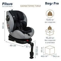 Автокресло Pituso Roys PRO Grey, Black Inlay / Серый,Черный вкладыш 0-36 кг IsoFix / BW21-PRO-Grey/Black