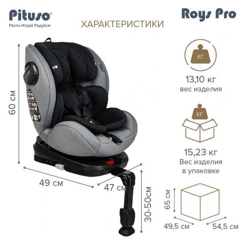 Автокресло Pituso Roys PRO Grey, Black Inlay / Серый,Черный вкладыш 0-36 кг IsoFix / BW21-PRO-Grey/Black