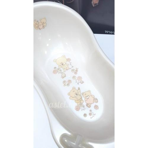 Ванночка детская Tega Baby 102 см Мишки + Горка для купания (слив) белый перламутр